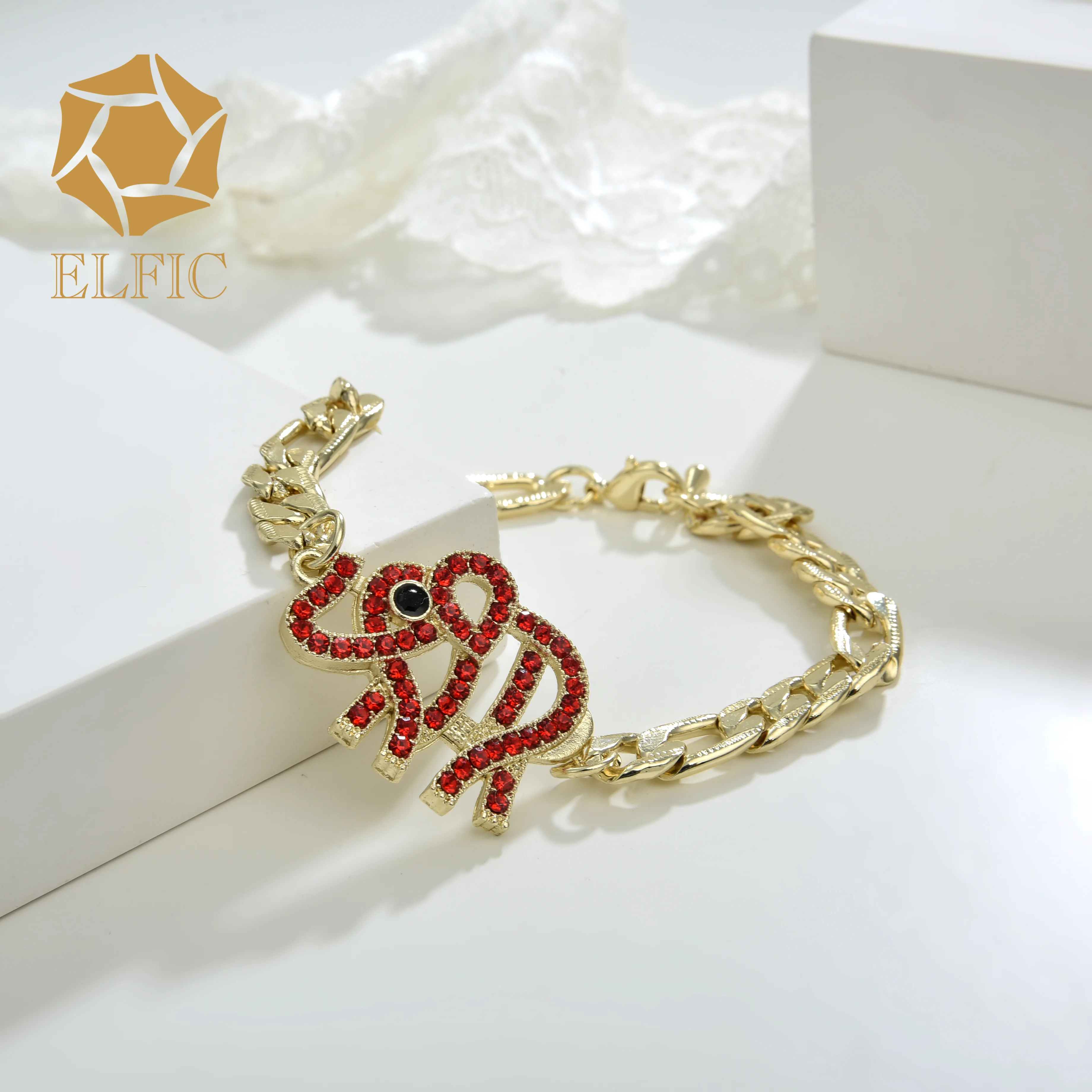 Elfic Fashion zircon Jewelry elephant Bracelet   Joyeria Oro Laminado 14k Gold Plated  women Bracelet  Wholesale jewelry