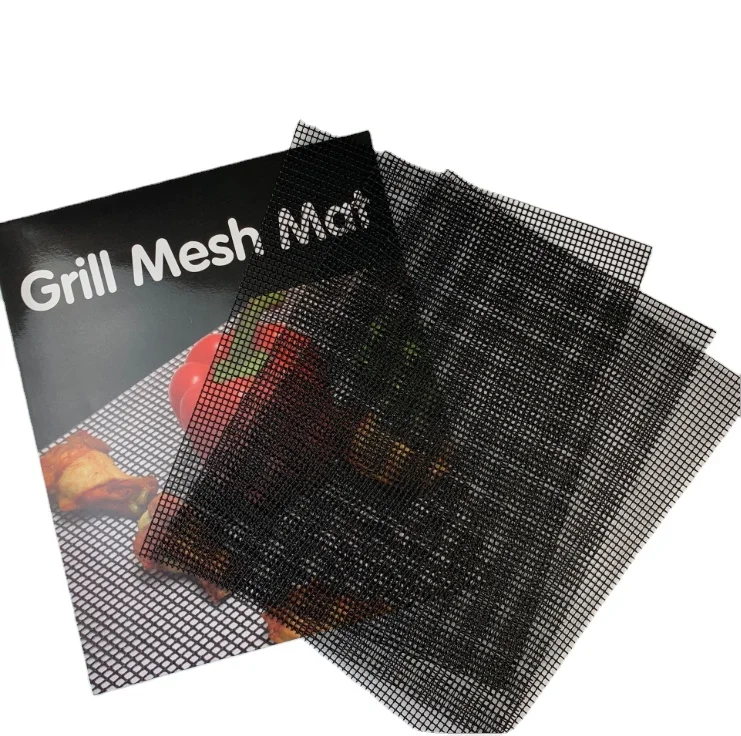 Black or beige color 40 * 30 cm or 40 * 33 cm Non-stick BBQ grill mesh reusable PTFE grill mesh mat Easy to clean