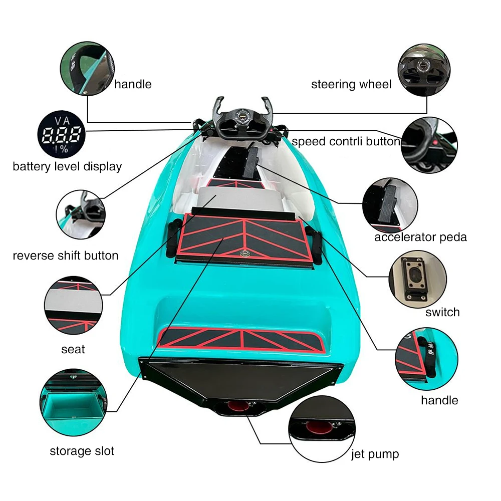 Durable Small Size Electric Kart Fishing Boat 15kw Mini Jet Boat Surfing Rental for Tourists