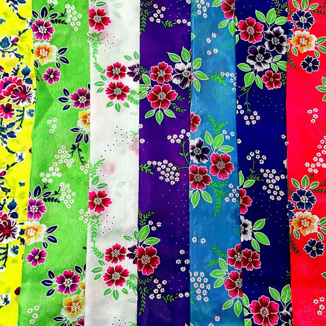 Wholesale Japanese bronzing crystal flower satin fabric classic pattern kimono cherry blossom printing fabric