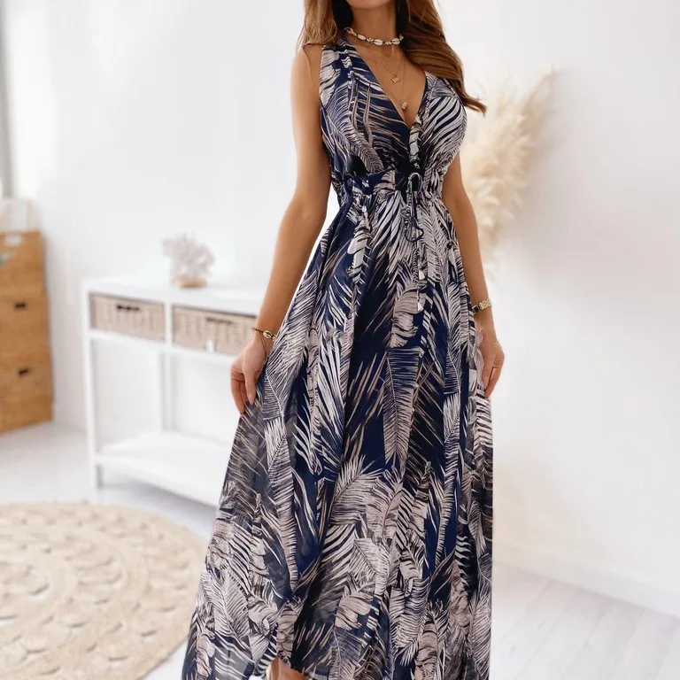 Sellers Europe Summer Dress 2022 Chiffon Boho Beach Maxi Dress Ladies A Line Casual Floral Womens Dresses