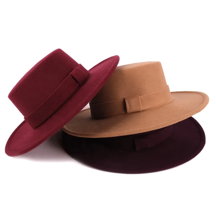 2021 Wholesale Custom Logo Spring Designer Women Men Unisex Solid Spring Wide Brim Felt Fedora Hats for Adults (1600306813494)
