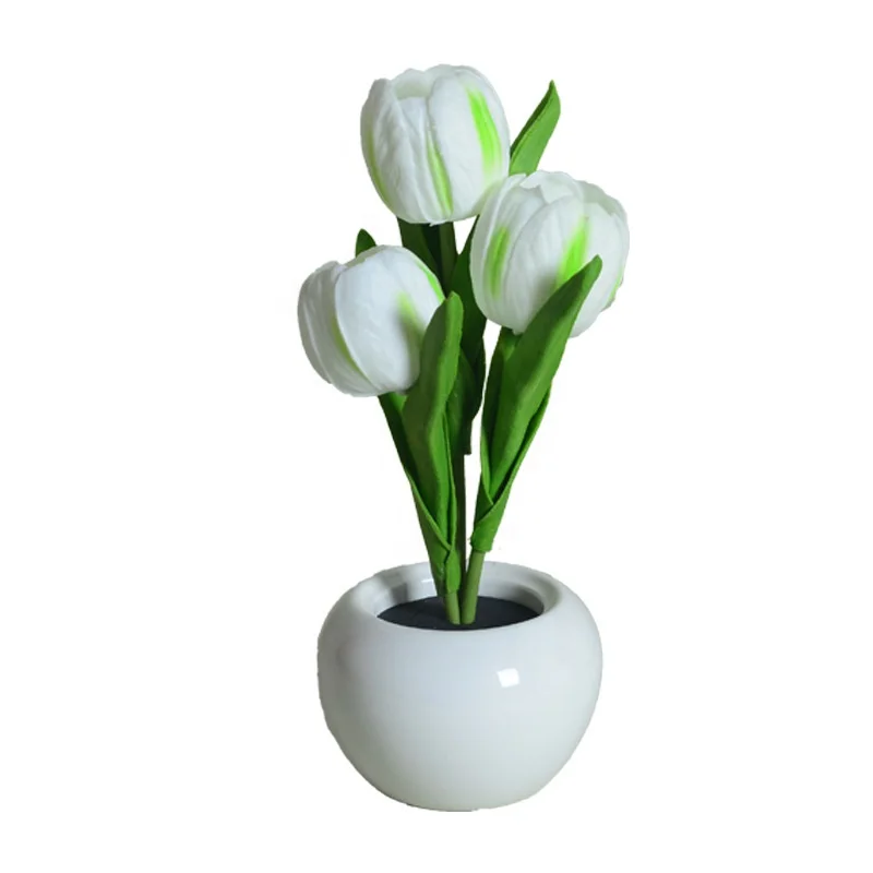 Led Tulip Table Lamp Interior Decoration Night Light Flower 3Heads Tulips Artificial Pot Potted Flowers With LED Lamp
