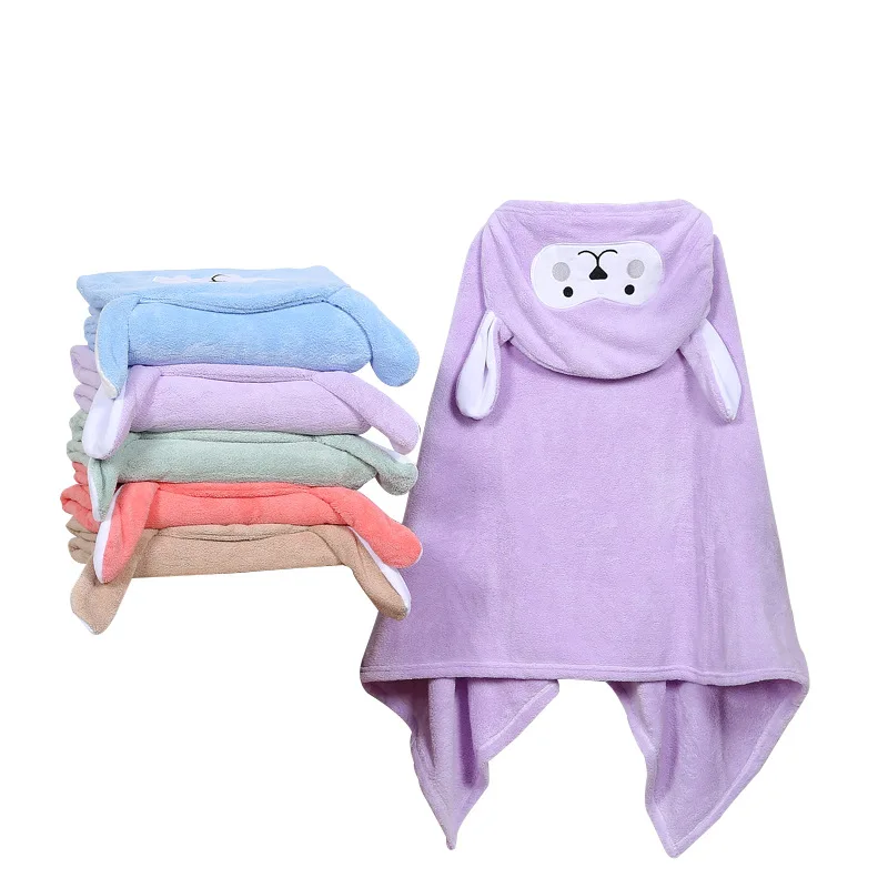 Wholesale Soft and Water Absorption Coral Fleece Baby Bathrobes Cute Hooded Robes Cloak Bath Towel Baby Blanket
