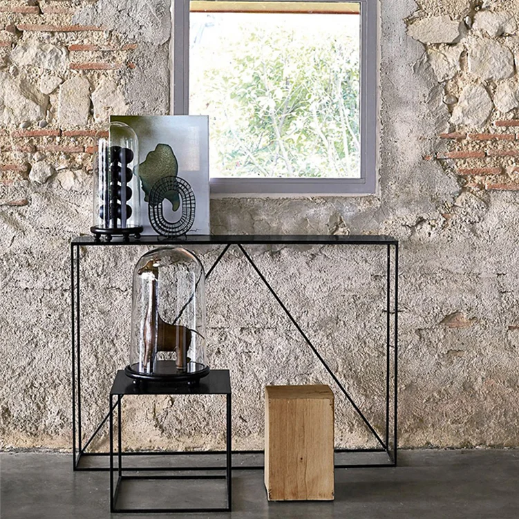 Top quality simple foyer tall desk farmhouse iron entrance black metal console