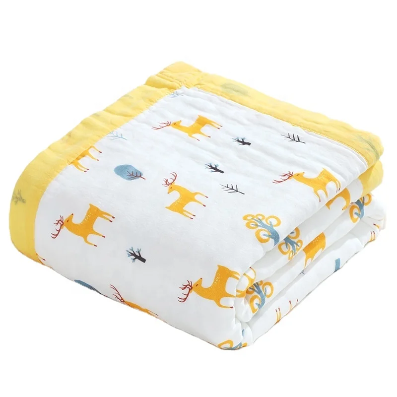 Wholesales Custom 110*110 cm 100% Organic Cotton Blanket 6 Layers Muslin Swaddle Wrap Baby Blankets for Newborns