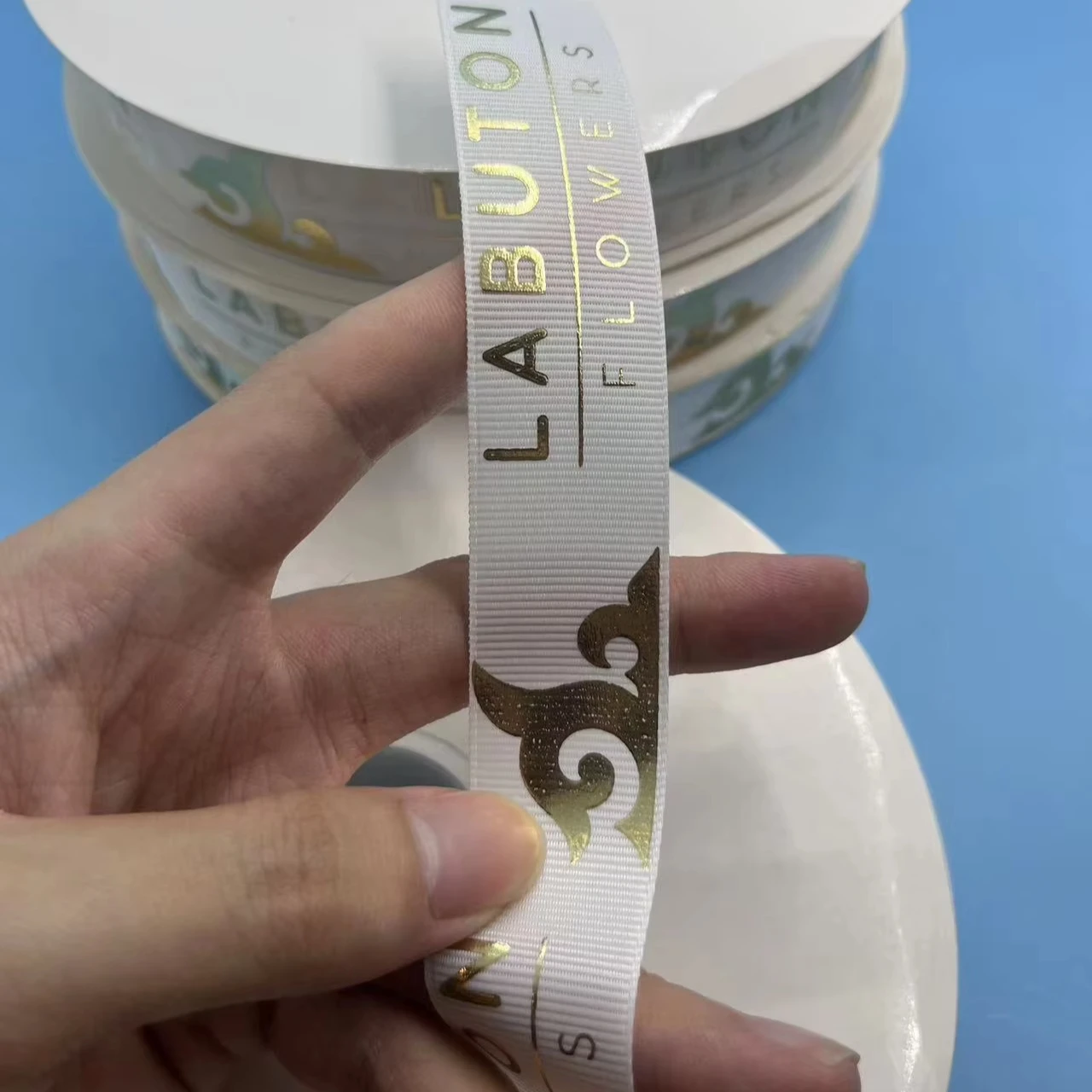 Wholesale Grosgrain Christmas Ribbon Roll Multicolored Eco-Friendly Woven Edge Gold Embossed LOGO Gross Grain Ribbon