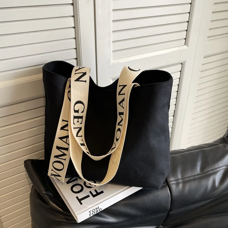 Brand custom strap with high-quality printing logo 100% canvas cotton large sports lifestyle outdoor mama handbag