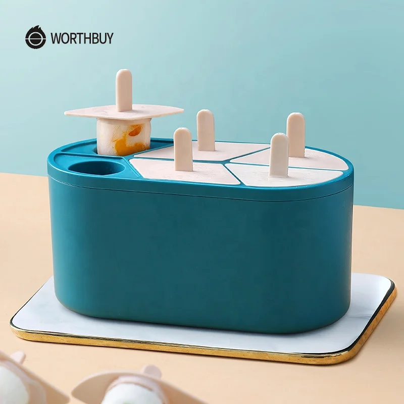 WORTHBUY 6 Grids Creative Ice Cream Mold With Stick Thawing Box Kitchen Ice Cube Mold Popsicle Maker For Kids Ice Cream Tools