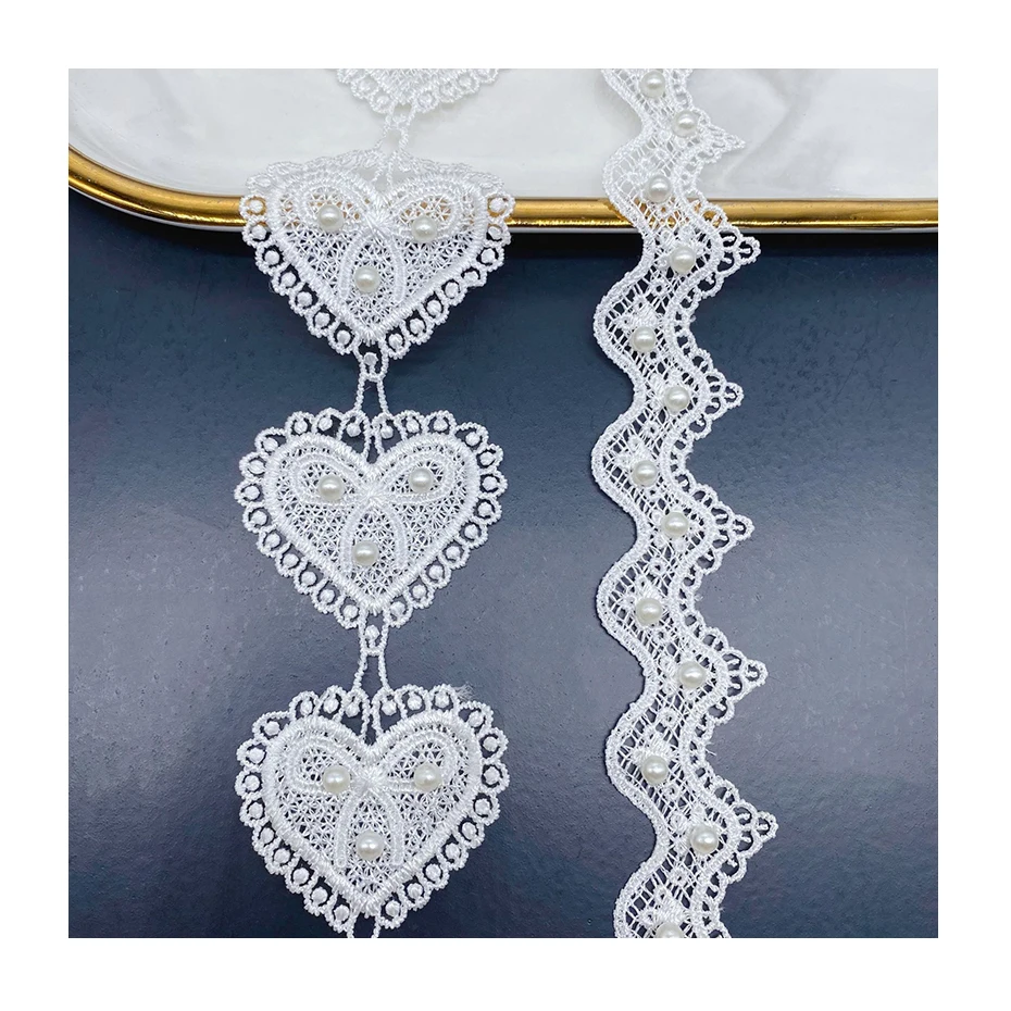 Wholesale Decorative Embroidery Pearl Beaded Lace Fabric Ribbon Luxury for Weddings