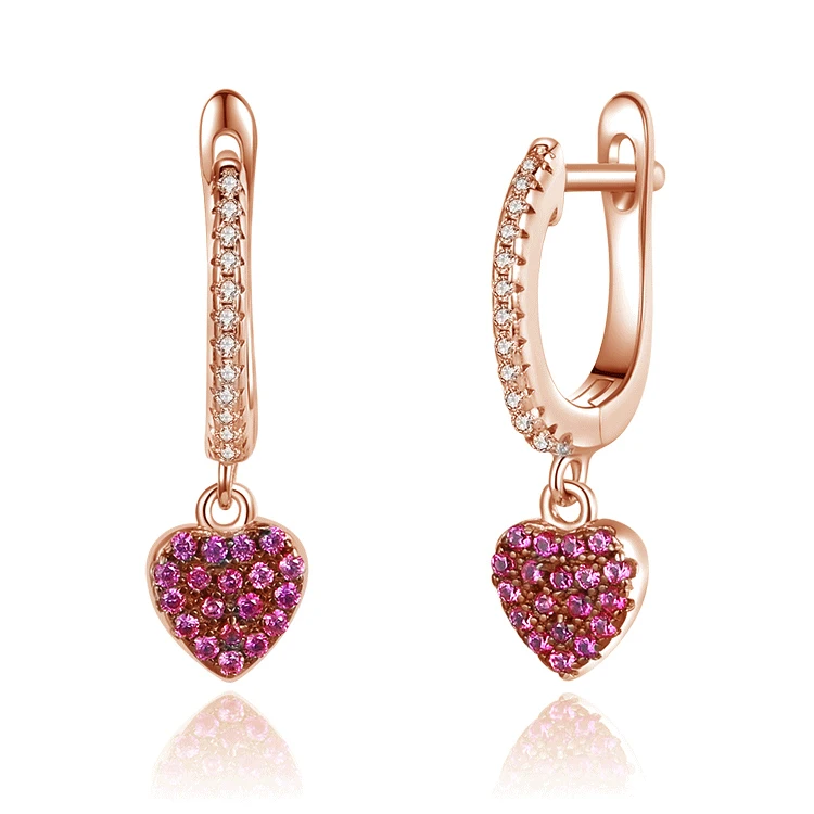 BAROLI Jewelry Trendy Women Friend Gift Ruby  Cz Crystal Small Peach Heart Drop Cubic Zircon Circle Hoop Earrings