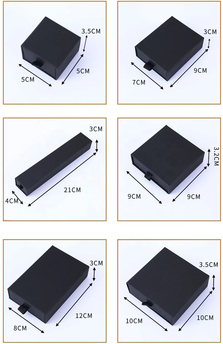 Custom logo black cardboard drawer ring box fashion accessories jewelry packaging ring box