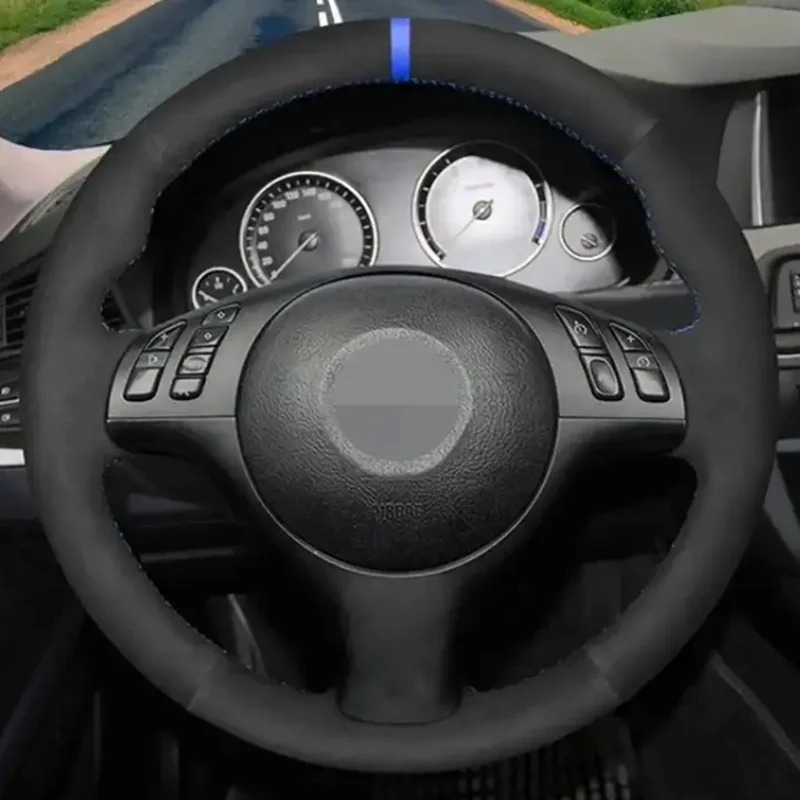 Black Suede Leather DIY Car Steering Wheel Cover Car Accessories For BMW M Sport E46 330i 330Ci E39 540i 525i 530i M3 E46