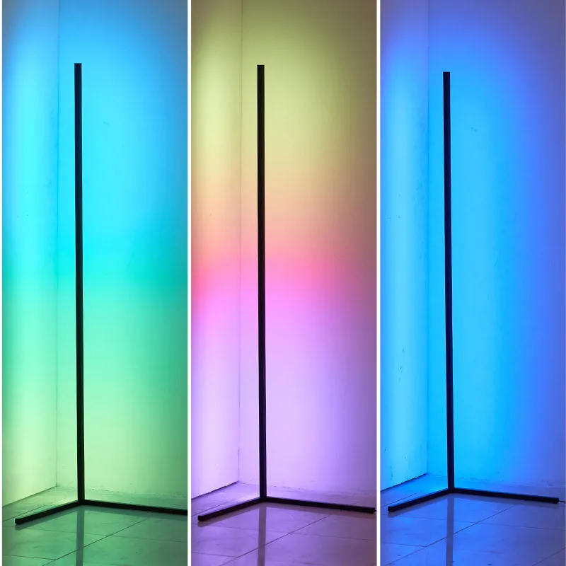 Modern bedroom nodic app remote control vertical vibrant color changing minimal RGB led corner floor lamp