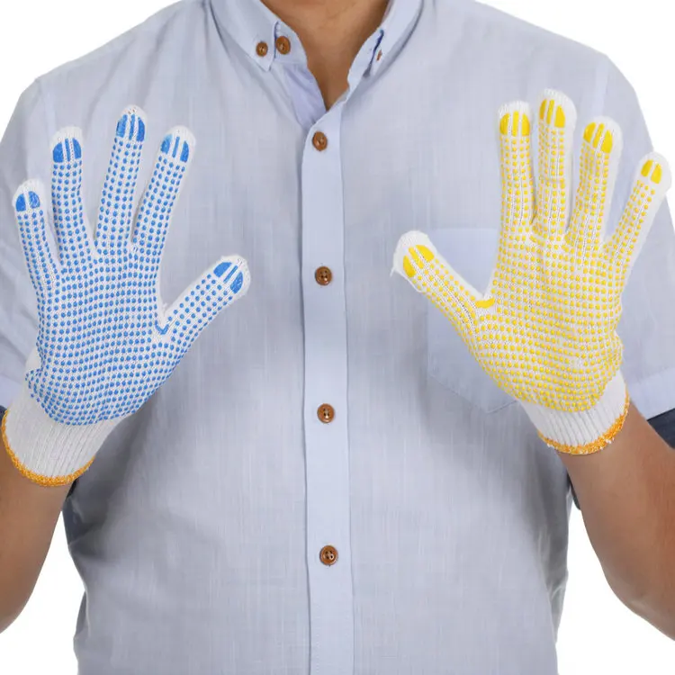 cotton polyester knitted men construction industry protection dotted work safety gloves