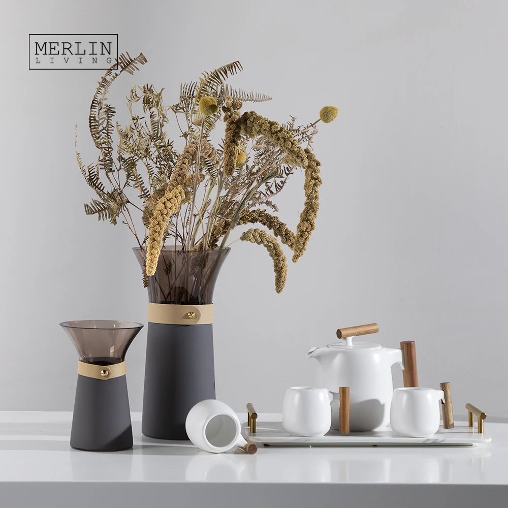 Merlin Стильная красочная стеклянная ваза для цветов Современный домашний декор цилиндрическая украшение