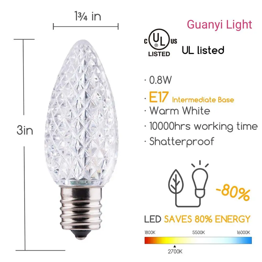 Более широкое освещение в списке, C9, светодиодные рождественские лампы, граненые лампы