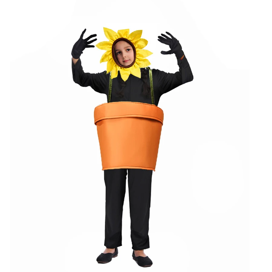 Unisex Funny Sunflower Potted Cosplay Stage Costume Performance ODM Polyester Role Masquerade Dress Set for Adults and Children