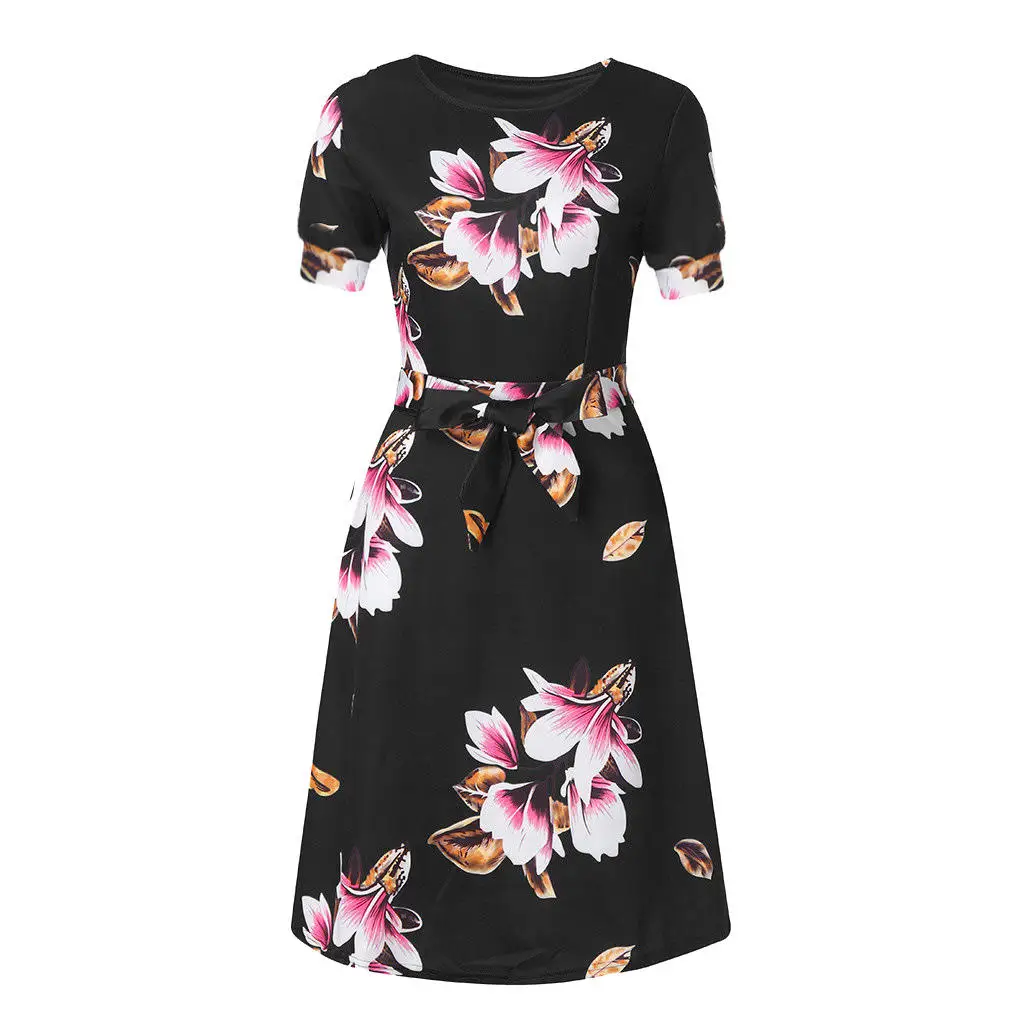 Floral Print Vintage Dress Women Spring Style Half Sleeve Big Swing Party Dresses women ladies elegant Casual Dress