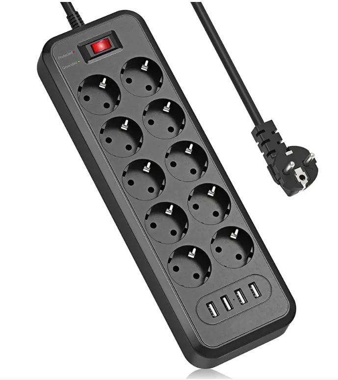 Office Home Accessories Power Socket Extension Lead 8 AC Outlets & 4 USB Ports  16A 250V