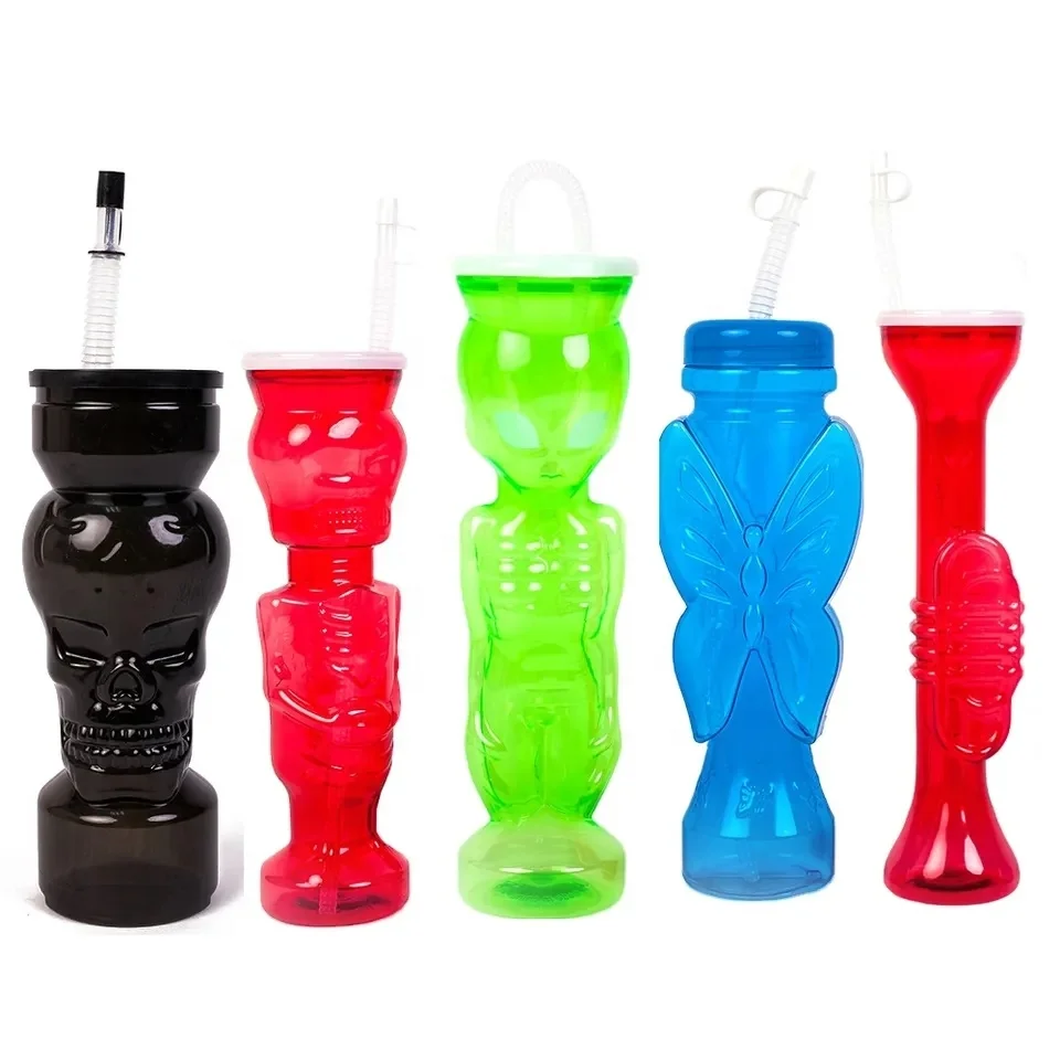 Plastic Yard Glass 500 ML Party Slush Cup With Straw And Cover