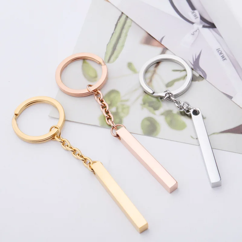 Metal Craft Laserable Engravable Custom Stainless Steel LOGO ID Blank Bar Tag Pendant Chain Key Chain Key Ring Keychains