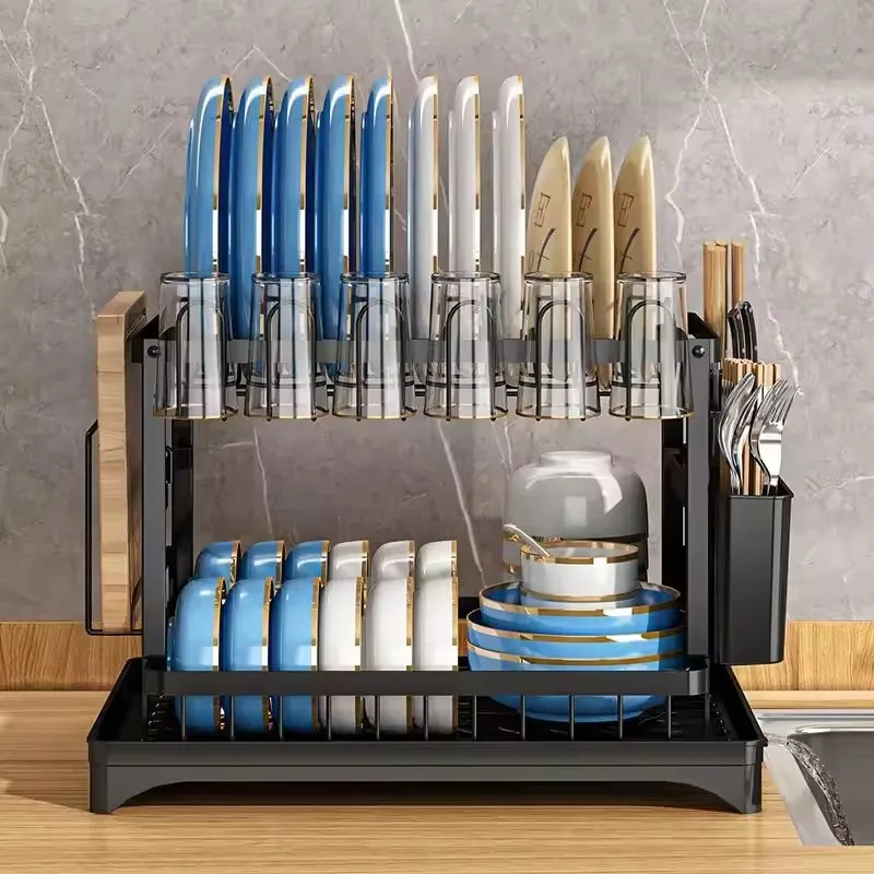 Hot Selling Metal Dish Drainer Organizer Rack Drainer Dish Rack Dish Drying Rack With Cutting Board Holder