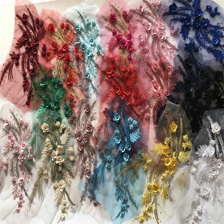 Multi Colors Tulle Mesh Dress Sewing DIY Flower Patch Embroidery 3D Lace Applique