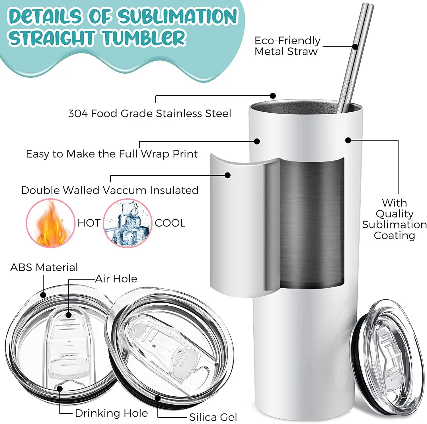 Straight Stainless Steel 30oz Sublimation Tumbler Blanks Wholesale Tumblers