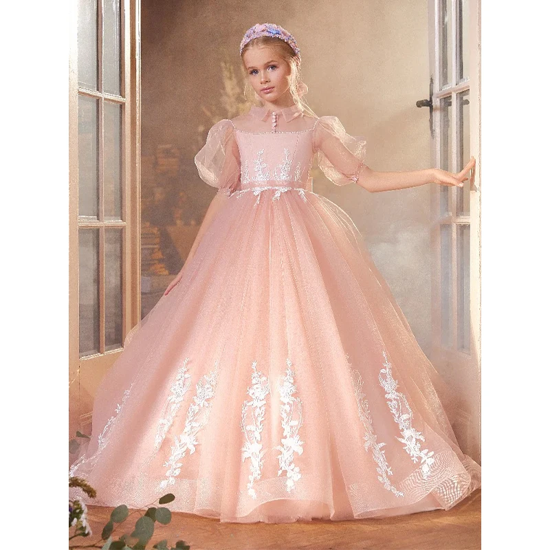 Yalindars Blush Pink Tulle Flower Girl Dress with Embroidery Detailing  Perfect for Weddings and Special Occasions