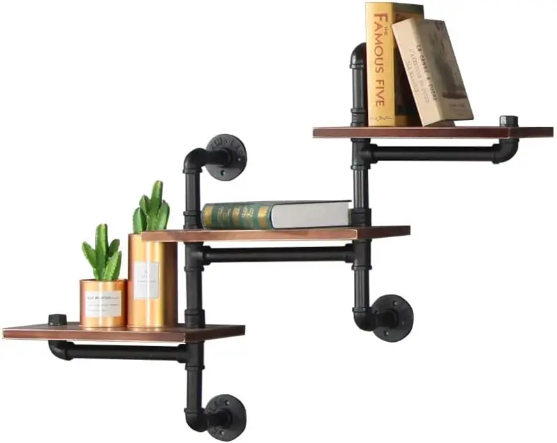 Simple Industrial Style Wall Shelf Retro Wall Hanging Bar Wall Bookshelf Water Pipe Flower Rack