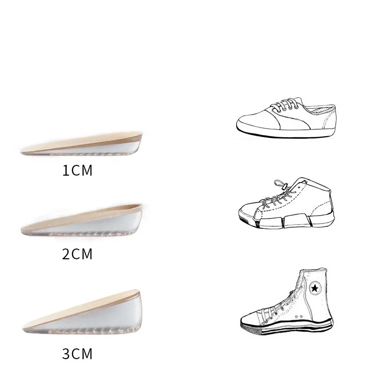 Wholesale custom logo invisible height increase gel insoles silicone hight increase shoe insole pad