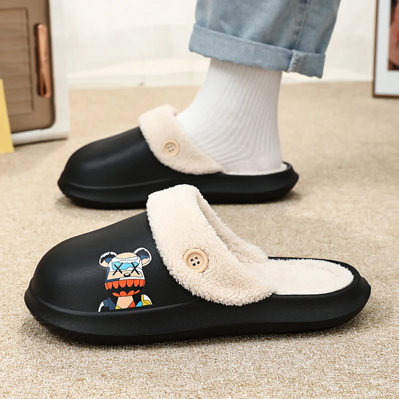 2023 Winter two-fold Furry Platform Sandals Flat Faux Fur Slides Slippers For Women Men