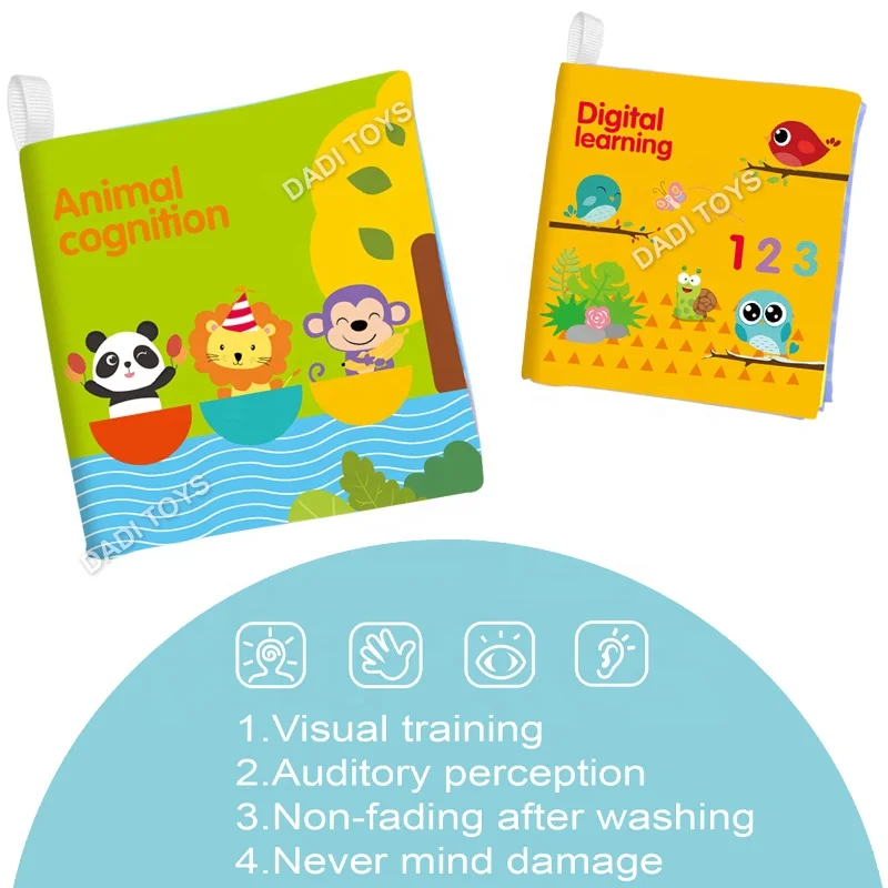 DADI Customized Baby Toys Educational Color Visual Digital Animal Cognition Soft Cloth Baby Cloth Book For Babies