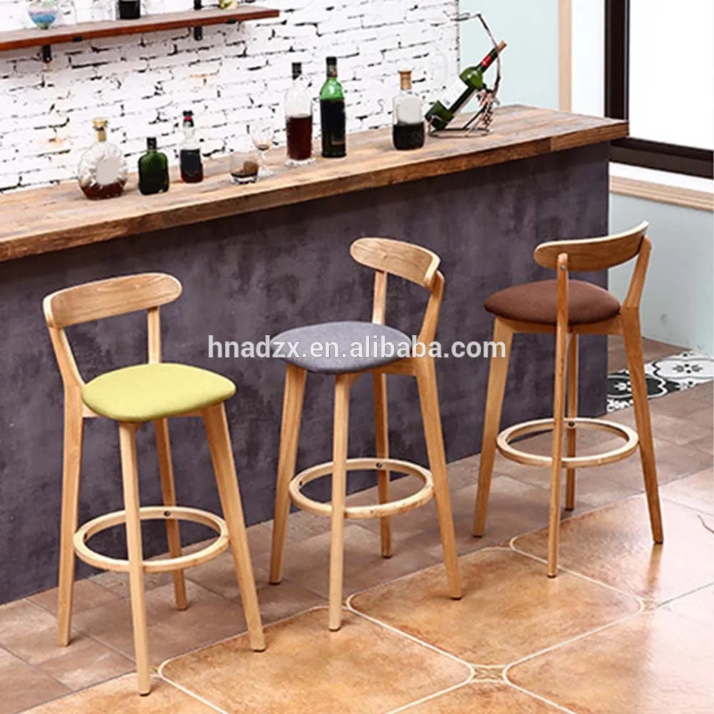 
Nordic Customized Modern solid Wood Design with Back Leather High Counter Barstool 