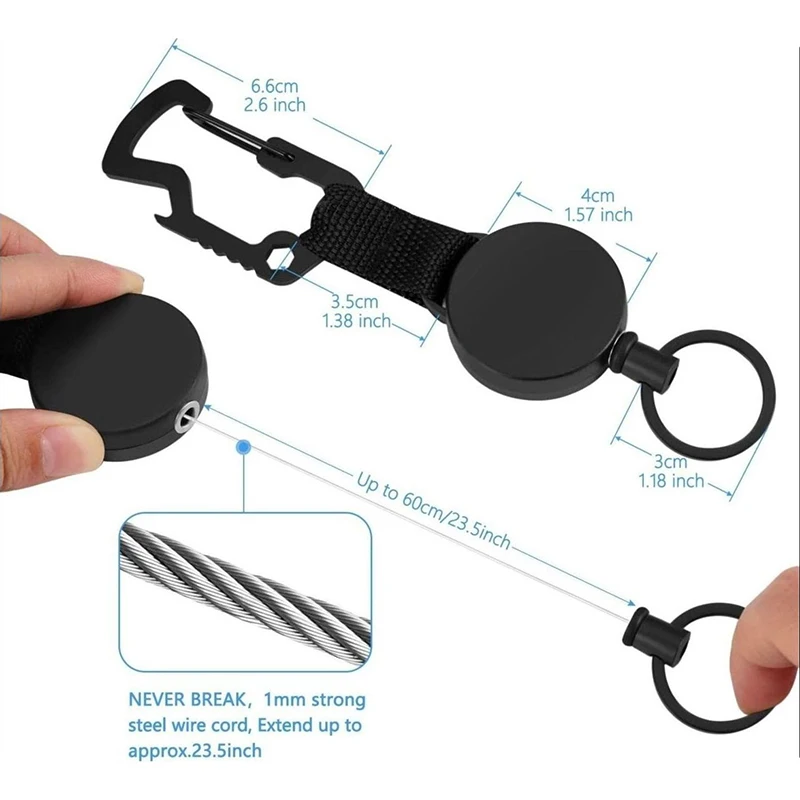 Retractable KeyChain Multitool Carabiner Key Holder Retractable Badge Holder Reel Heavy Duty Badge Reel with 24 Inch Steel Cable