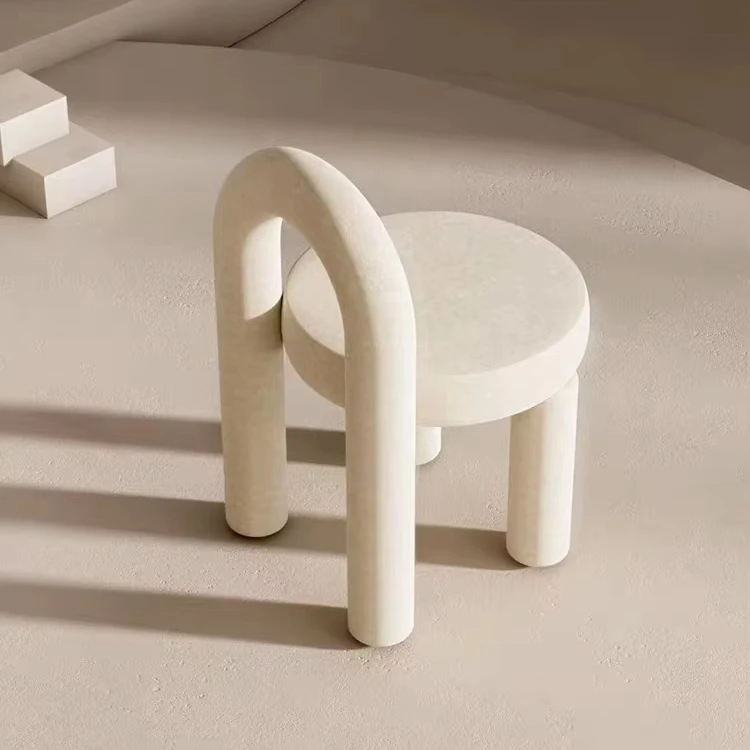 New design white round cosmetic chair cafe fabric wood frame casual dining chair movable chair