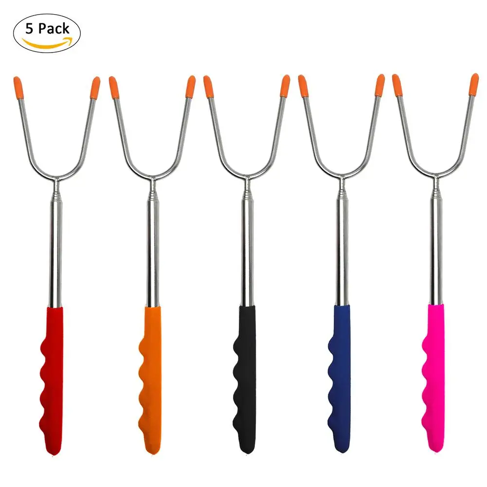 5PCS Roasting Sticks Marshmallow Roasting Sticks Extra Long Extendable Stainless Steel Skewers Telescoping BBQ Forks