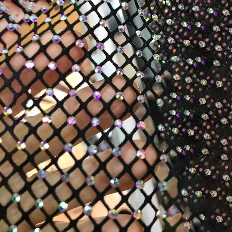 Rhinestones  Stretch Elastic Net Trim Crystal AB Rhinestone mesh fabric