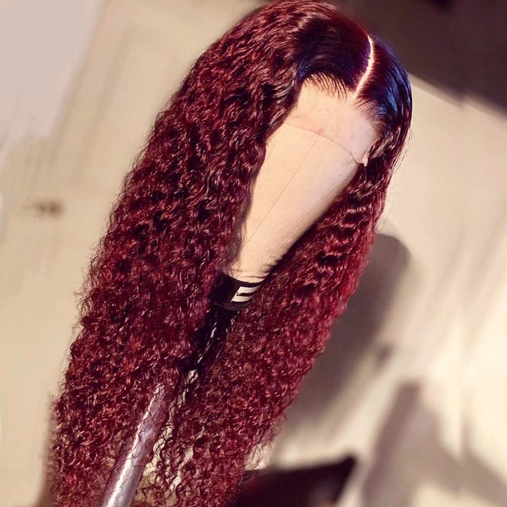 
Burgundy 99J 13*6 Lace Front Wigs Curly Hair Wet and Wavy Long Loose curly 150% Density Pre Plucked Hair Line Glueless Lace Wig 