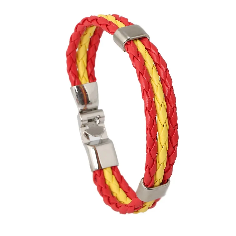 Youcheng Jewelry Woven Flag Color Leather Bracelet PU Leather Bracelet World Country Bracelet