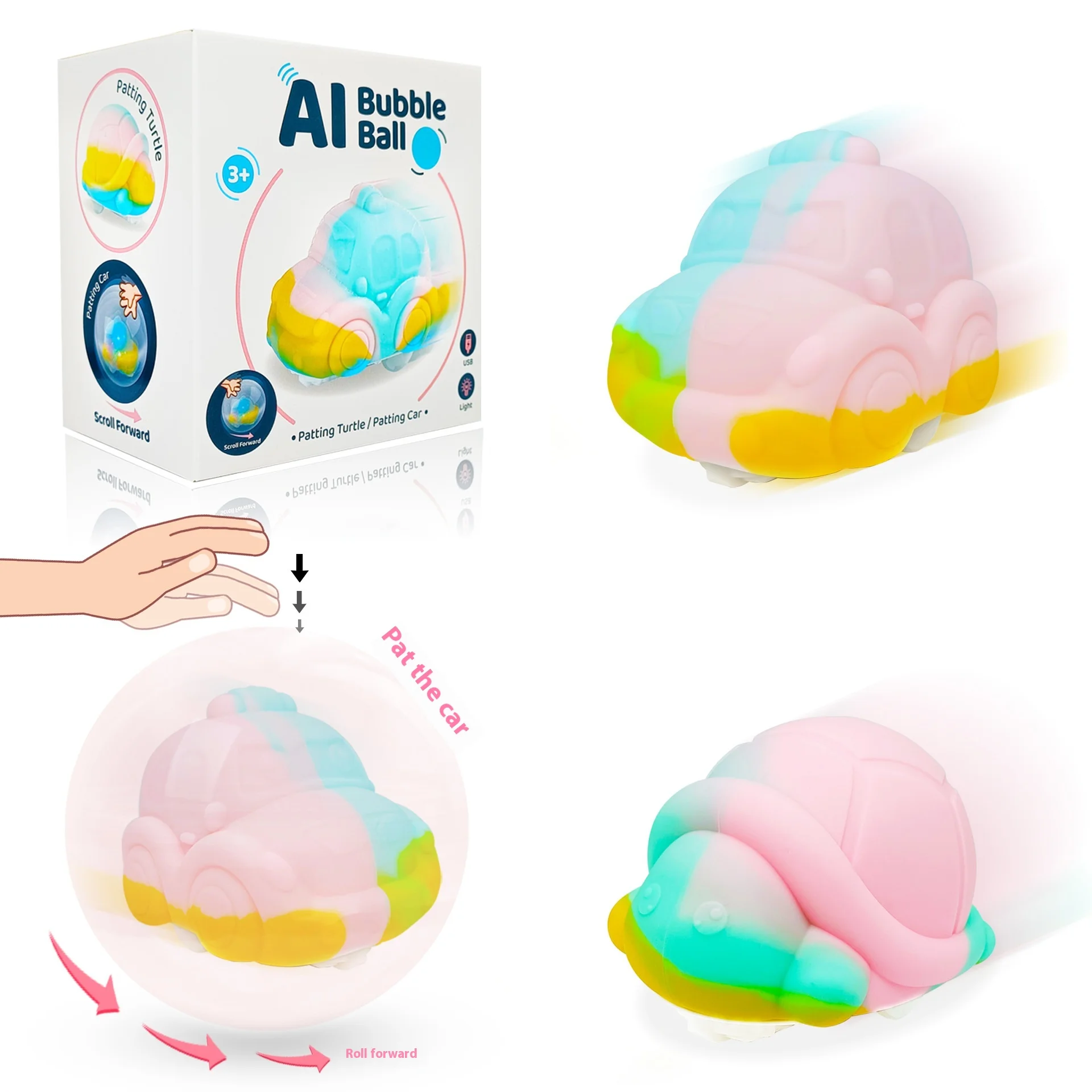 Zhiqu Toys Silicone Flash Electric Car Turtle Fidget Cube Rolling Bubble Ball Toy with Charging Feature Wholesale Product