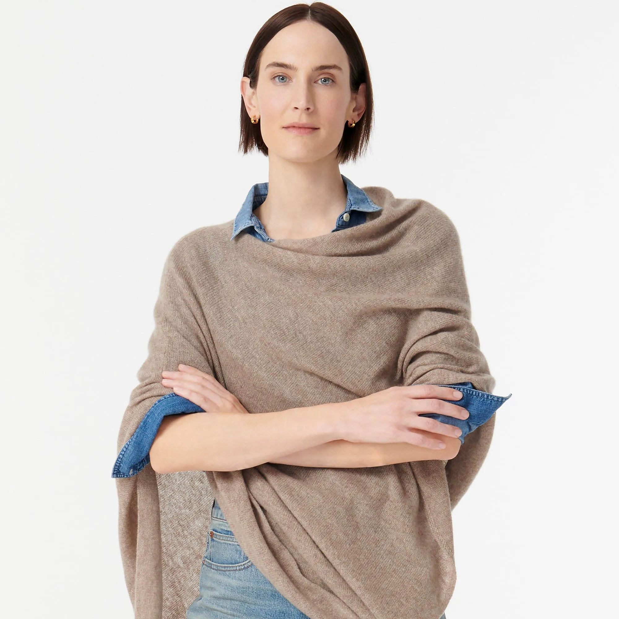 Женское зимнее Трикотажное пончо из 50% кашемира и 50% шерсти