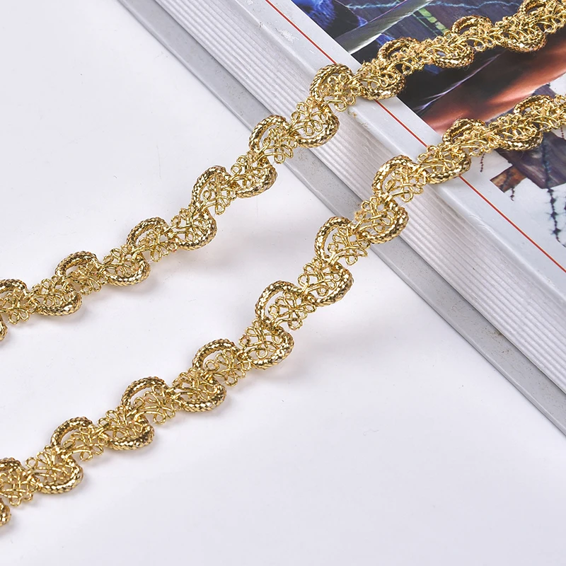 Elegant 15mm golden metallic crochet gimp braid trims supplier