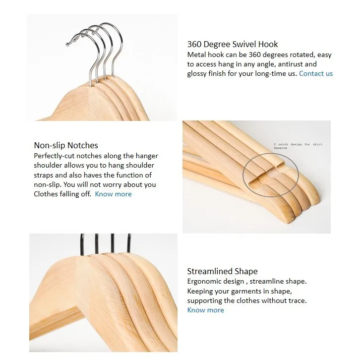 Вешалка из натурального дерева с хромированным крючком и стержнем для пальто