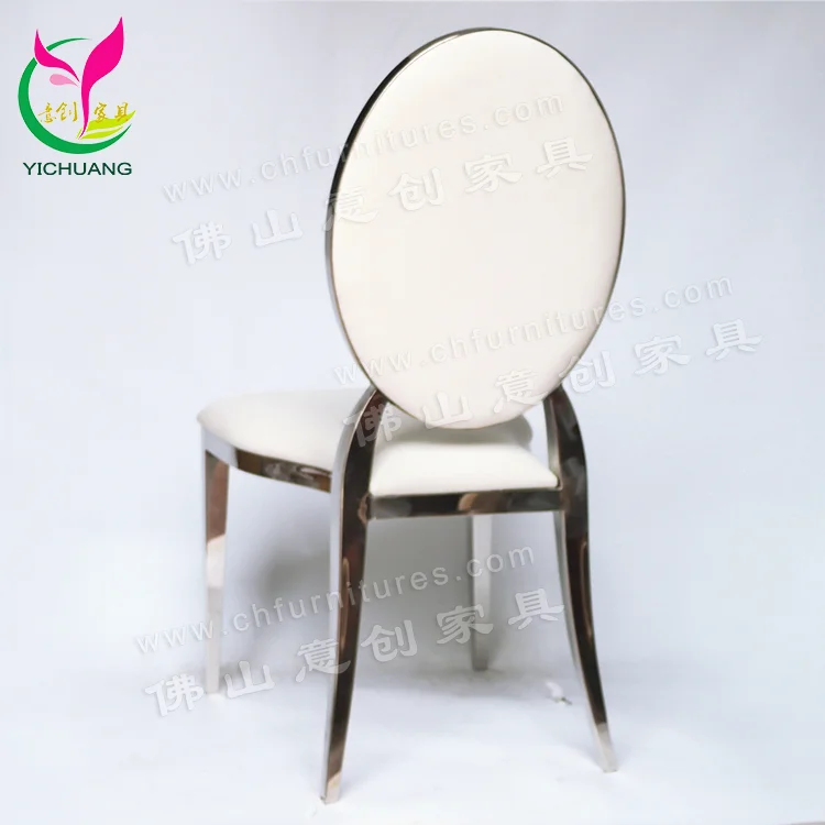 China hotel dining banquet hall wedding events use stackable white leather silver stainless steel chair and table for events