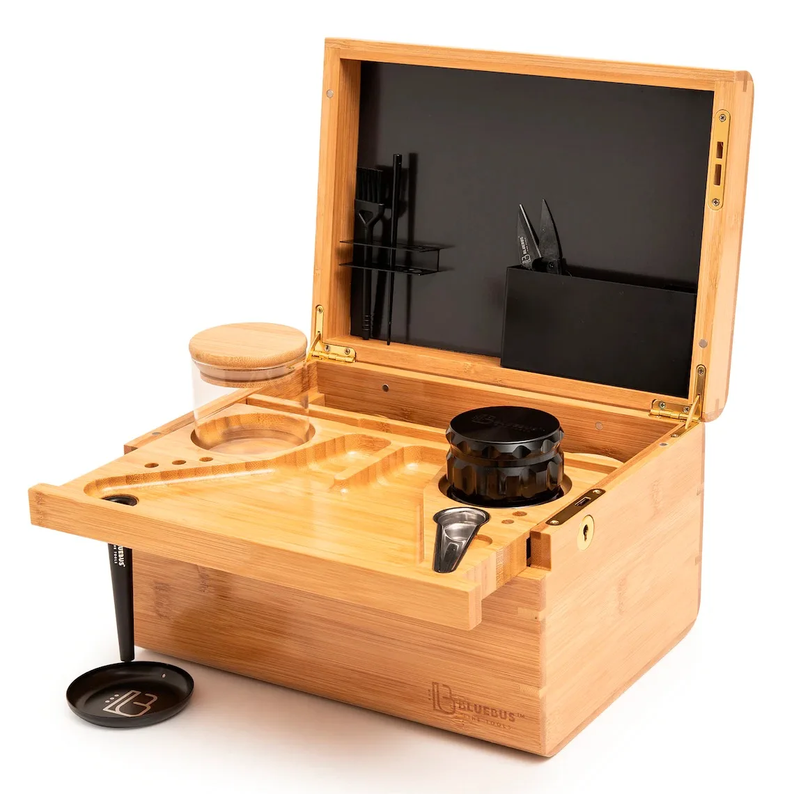 Custom Logo Printed Wood Stash Combo Box Kit Smell Proof Container Grinder Jar Rolling Tray Set Wood Smoking Kit