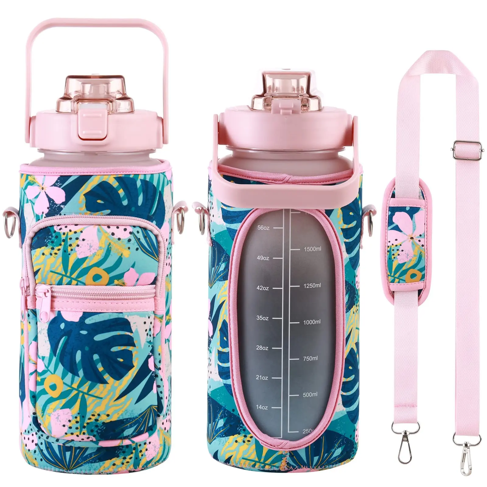 2L sleeve motivational water bottle  bpa free tritan sport gym plastic water bottle with time marker