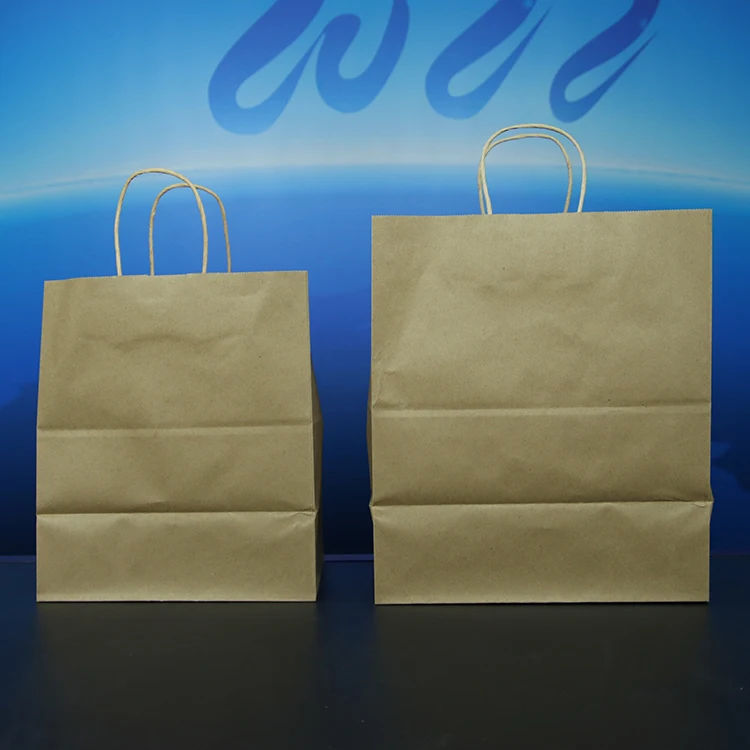 Kingwin Reused Recyclable Brown Rope Handle Bags Square Bottom Kraft Paper Bag Food