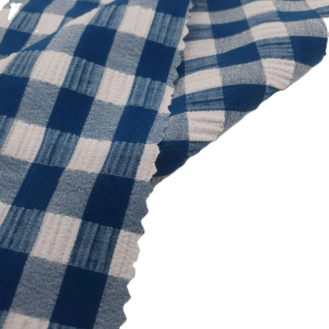 Fabric for Swimwear Dress Garments High Stretch Pleated Crinkle Seersucker Ribs Jacquard Sports Gingham High Quality Knitted 34G